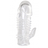 Прозрачная гелевая насадка с шипами и клиторальным отростком - 13 см. - Toyfa Basic - в Абакане купить с доставкой
