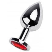 Серебристая коническая анальная пробка с красным кристаллом - 8 см. - ToyFa - купить с доставкой в Абакане