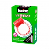 Розовое эрекционное виброкольцо Luxe VIBRO  Поцелуй стриптизёрши  + презерватив - Luxe - в Абакане купить с доставкой