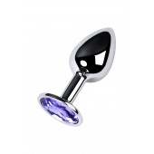 Серебристая конусовидная анальная пробка с фиолетовым кристаллом - 7 см. - ToyFa - купить с доставкой в Абакане