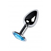 Серебристая конусовидная анальная пробка с голубым кристаллом - 7 см. - ToyFa - купить с доставкой в Абакане