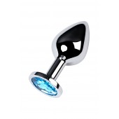 Серебристая конусовидная анальная пробка с голубым кристаллом - 8 см. - ToyFa - купить с доставкой в Абакане