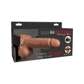 Кофейный перезаряжаемый вибрострапон 7  Hollow Rechargeable Strap-on with Balls - 20,3 см. - Pipedream - купить с доставкой в Абакане