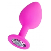 Розовая анальная втулка Brilliant с прозрачным кристаллом - 8 см. - ToyFa - купить с доставкой в Абакане