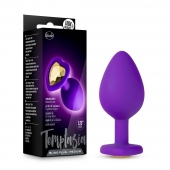 Фиолетовая анальная пробка Bling Plug Medium с золотистым стразом - 8,3 см. - Blush Novelties - купить с доставкой в Абакане