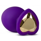 Фиолетовая анальная пробка Bling Plug Large с золотистым стразом - 9,5 см. - Blush Novelties - купить с доставкой в Абакане