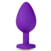 Фиолетовая анальная пробка Bling Plug Large с золотистым стразом - 9,5 см. - Blush Novelties - купить с доставкой в Абакане