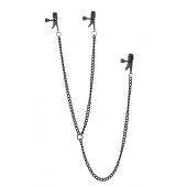 Черные зажимы на соски и клитор на цепочке DELUXE NIPPLE   CLIT CLAMPS - Dream Toys - купить с доставкой в Абакане
