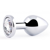 Серебристая анальная пробка с прозрачным стразом - 7,2 см. - Anal Jewelry Plug - купить с доставкой в Абакане
