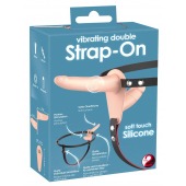 Телесный двойной вибрострапон с вибрацией Vibrating Double Strap-On - 15 см. - Orion - купить с доставкой в Абакане