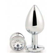 Серебристая анальная втулка с прозрачным кристаллом - 7,1 см. - Dream Toys - купить с доставкой в Абакане