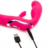 Ярко-розовый безремневой страпон Rechargeable Vibrating Strapless Strap-On - Happy Rabbit - купить с доставкой в Абакане