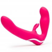 Ярко-розовый безремневой страпон Rechargeable Vibrating Strapless Strap-On - Happy Rabbit - купить с доставкой в Абакане