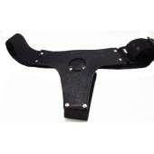 Чёрные трусики для страпона из натуральной кожи - БДСМ Арсенал - купить с доставкой в Абакане