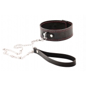 Черный широкий ошейник с красной строчкой и поводком - Crazy Handmade - купить с доставкой в Абакане