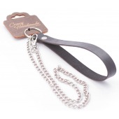 Серебристый металлический поводок с кожаной черной ручкой - 80 см. - Crazy Handmade - купить с доставкой в Абакане
