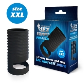 Черная открытая насадка на пенис с кольцом для мошонки XXL-size - 9,4 см. - Sex Expert - в Абакане купить с доставкой