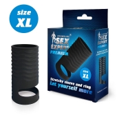 Черная открытая насадка на пенис с кольцом для мошонки XL-size - 8,9 см. - Sex Expert - в Абакане купить с доставкой