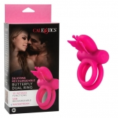 Розовое эрекционное виброкольцо Silicone Rechargeable Dual Butterfly Ring - California Exotic Novelties - в Абакане купить с доставкой