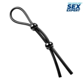 Черное силиконовое лассо с двумя шариками для утяжки - Sex Expert - в Абакане купить с доставкой