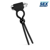 Черное эрекционное кольцо-лассо с вибрацией - Sex Expert - в Абакане купить с доставкой