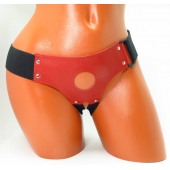 Красные кожаные трусики для страпона - БДСМ Арсенал - купить с доставкой в Абакане