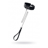 Кожаный двухслойный ошейник с белой строчкой и поводком - Pecado - купить с доставкой в Абакане