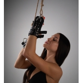 Черные высокие кожаные наручники для подвешивания - Crazy Handmade - купить с доставкой в Абакане