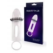 Закрытая насадка на пенис с подхватом мошонки и стимулирующими «ресничками» - Sextaz - в Абакане купить с доставкой