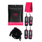 Черно-розовый эротический набор: фиксатор, оковы, наручники, повязка - Erokay - купить с доставкой в Абакане