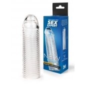 Прозрачная закрытая насадка на пенис с ребрышками - 16 см. - Sex Expert - в Абакане купить с доставкой