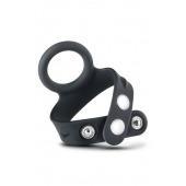 Черное эрекционное кольцо с подхватом мошонки на кнопках VS6 - Blush Novelties - в Абакане купить с доставкой