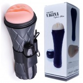 Телесный мастурбатор-вагина в черной колбе с вибрацией - Boys of Toys - в Абакане купить с доставкой