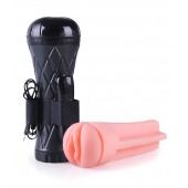 Телесный мастурбатор-вагина в черной колбе с вибрацией - Boys of Toys - в Абакане купить с доставкой