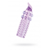 Гелевая фиолетовая насадка с шариками, шипами и усиком - 11 см. - Toyfa Basic - в Абакане купить с доставкой