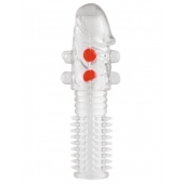 Гелевая прозрачная насадка с шариками и шипами - 14 см. - Toyfa Basic - в Абакане купить с доставкой