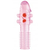 Гелевая розовая насадка с шариками и шипами - 14 см. - ToyFa - в Абакане купить с доставкой