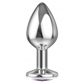 Малая серебристая анальная пробка Diamond Purple Sparkle Small с фиолетовым кристаллом - 7 см. - Lola Games - купить с доставкой в Абакане