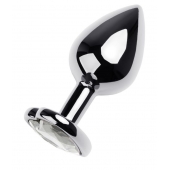 Серебристая анальная пробка с прозрачным кристаллом-сердцем - 8 см. - ToyFa - купить с доставкой в Абакане