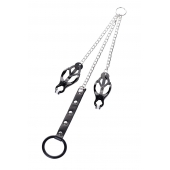 Черно-серебристые зажимы для сосков с кольцом для пениса TOYFA Metal - ToyFa - купить с доставкой в Абакане