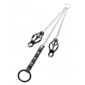 Черно-серебристые зажимы для сосков с кольцом для пениса TOYFA Metal - ToyFa - купить с доставкой в Абакане