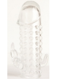 Гелевая прозрачная насадка с 2 отростками - 13 см. - Toyfa Basic - в Абакане купить с доставкой