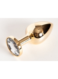 Золотистая маленькая анальная втулка с прозрачным кристаллом - 6 см. - ToyFa - купить с доставкой в Абакане