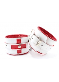 Бело-красные кожаные наручники для медсестры - БДСМ Арсенал - купить с доставкой в Абакане