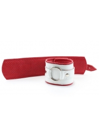 Бело-красные кожаные наручники с кольцом - БДСМ Арсенал - купить с доставкой в Абакане