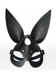 Чёрная кожаная маска с длинными ушками и эффектом тату - Sitabella - купить с доставкой в Абакане