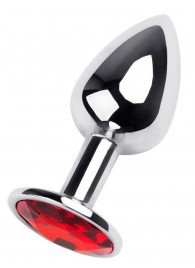 Маленькая коническая серебристая анальная пробка с красным кристаллом - 7 см. - ToyFa - купить с доставкой в Абакане