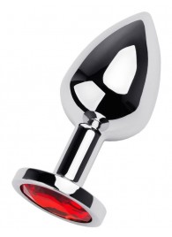 Серебристая коническая анальная пробка с красным кристаллом - 8 см. - ToyFa - купить с доставкой в Абакане