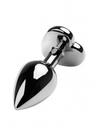 Серебристая коническая анальная пробка с красным кристаллом-сердечком - 7 см. - ToyFa - купить с доставкой в Абакане