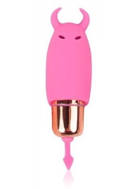 Розовый силиконовый вибромассажер с рожками - 6,4 см. - Bior toys